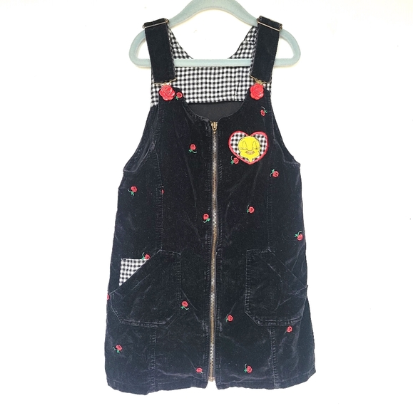 Vintage Other - VINTAGE Tweety bird black velvet zip overall dress